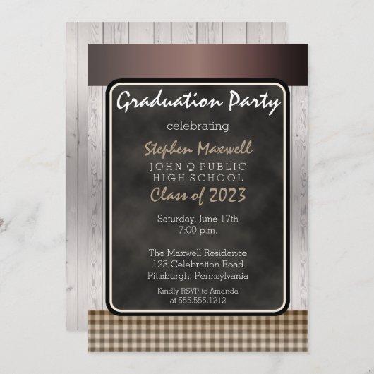 Rustic Chalkboard | Wood Graduation Party Invitation