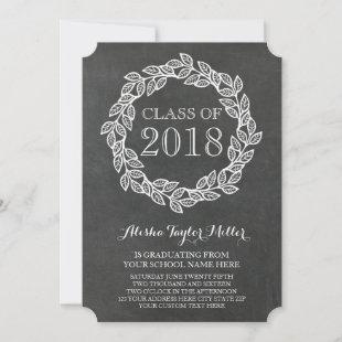 Rustic Chalkboard Wreath Photo 2018 Graduation Invitation