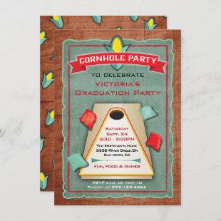 Rustic Cornhole Bean Bag Toss Party Invitation