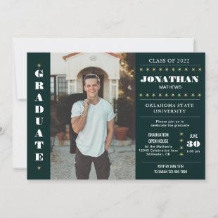 Rustic Country Army Green Gold Photo Graduation Invitation
