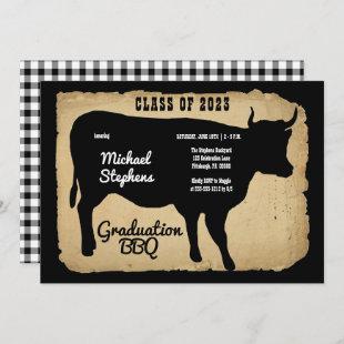 Rustic Country Cow Graduation Party Backyard BBQ Invitation