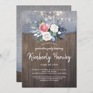 Rustic Country Dusty Blue Floral 2019 Graduation Invitation