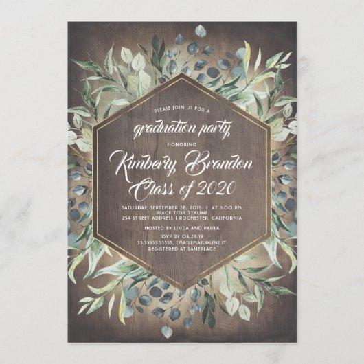 Rustic Country | Greenery Gold Frame Graduation Invitation