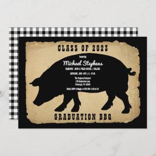 Rustic Country Hog Graduation Party - Backyard BBQ Invitation