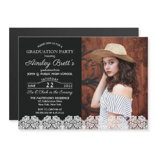 Rustic Country Lace | Photo Graduation Party Magnetic Invitation