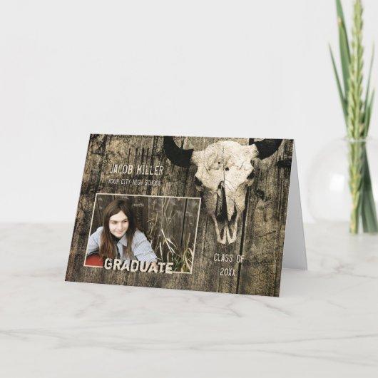 Rustic Country Western Bull Cow Skull Graduation Announcement