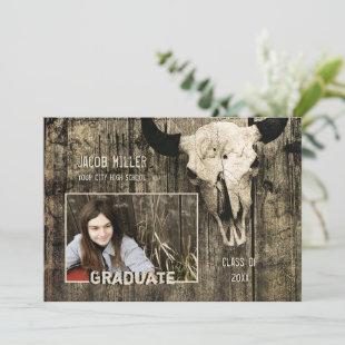 Rustic Country Western Bull Cow Skull Graduation Announcement