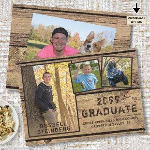 Rustic Country Wood 4-Photo Graduation Announcement