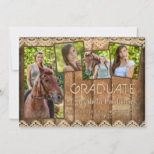 Rustic Country Wood Lace GRADUATE Photo Collage Announcement