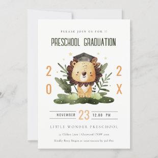 Rustic Cute Kids Lion Foliage Preschool Graduation Invitation