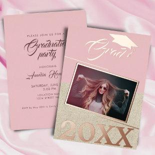 Rustic Dusty Pink Graduate Photo Graduation  Foil Invitation