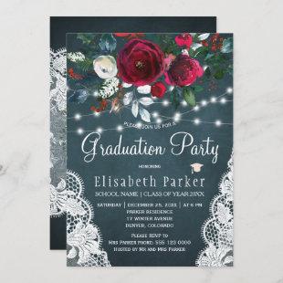 Rustic elegant floral white lace graduation party invitation