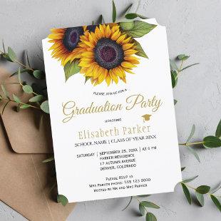 Rustic elegant gold sunflowers summer graduation invitation