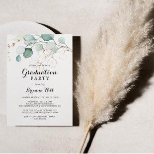 Rustic Eucalyptus Gold Floral Graduation Party Invitation
