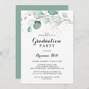 Rustic Eucalyptus Gold Floral Graduation Party Invitation