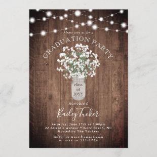 Rustic Floral Mason Jar Lights Graduation Party Invitation