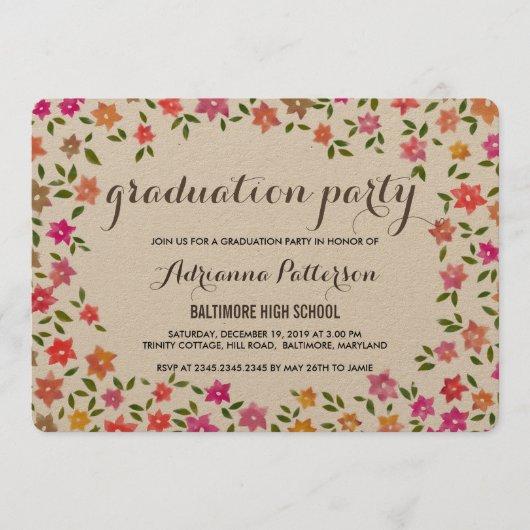 Rustic Floral Wreath Graduation Party Invitation