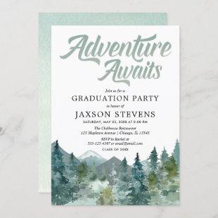 Rustic forest mountains graduation party invitation