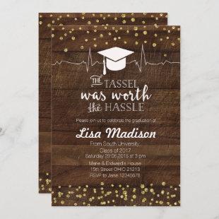 Rustic Gold Nursing Graduation Party Invitation