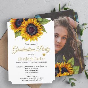 Rustic gold sunflowers PHOTO summer graduation Invitation