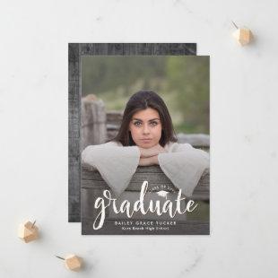 Rustic Graduate Overlay Gray Wood Photo Graduation Announcement