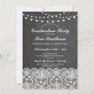 Rustic Graduation Party Chalk Lace Lights Invite