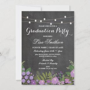 Rustic Graduation Party Chalk Lilac Flowers Floral Invitation