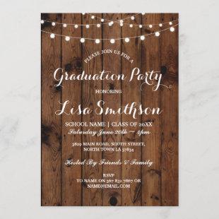 Rustic Graduation Party Elegant Lights Wood Invite