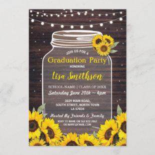 Rustic Graduation Party Jar Wood Sunflower Invite