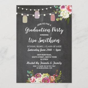 Rustic Graduation Party Jars Chalk Flowers Invite