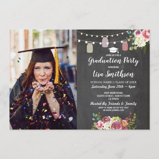 Rustic Graduation Party Jars Chalk Flowers Photo Invitation