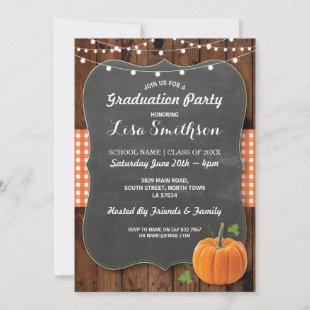 Rustic Graduation Party Pumpkin Wood Chalk Fall Invitation