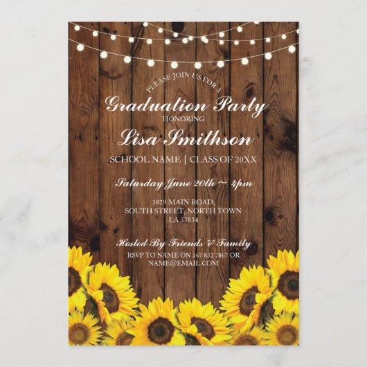 Rustic Graduation Party Sunflower Wood Invite