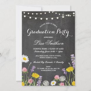 Rustic Graduation Party Wild Flowers Chalk Invite