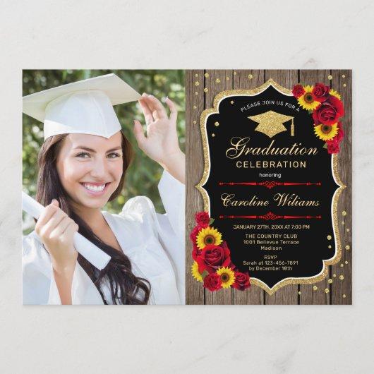 Rustic Graduation Party With Photo - Sunflowers Invitation