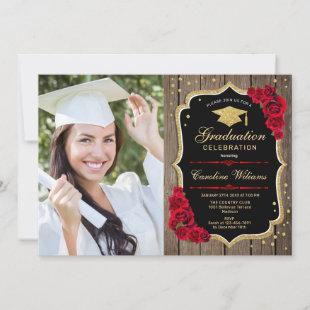 Rustic Graduation Party With Photo - Wood Roses Invitation