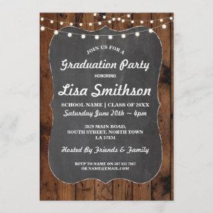 Rustic Graduation Party Wood Chalk Lights Invite