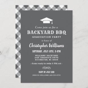 Rustic Gray Backyard BBQ Graduation Party Invitation