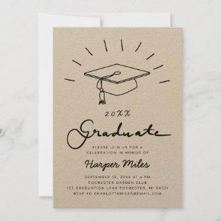 Rustic kraft paper graduation hat doodle invitation