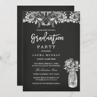 Rustic Lace Chalkboard Mason Jar Graduation Party Invitation