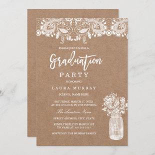 Rustic Lace Mason Jar Graduation Party Invitation