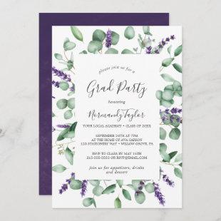 Rustic Lavender and Eucalyptus Graduation Party Invitation