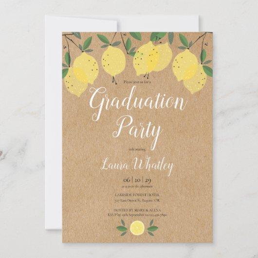 Rustic Lemons Greenery Script Graduation Party Invitation