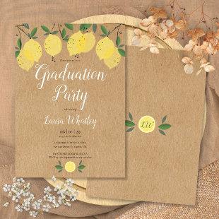 Rustic Lemons Greenery Script Graduation Party Invitation