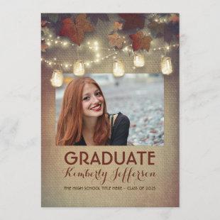 Rustic Mason Jar Lights Fall Photo Graduation Invitation