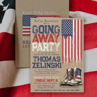 Rustic Military US Flag Going Away Farewell Party Invitation