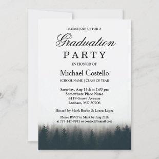 Rustic Minimalis Pine Trees Graduation Party Invitation