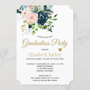 Rustic modern watercolor floral summer graduation invitation