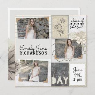 Rustic Neutral Ivory Floral Photo Graduation Girl Announcement