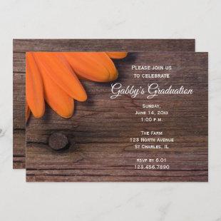 Rustic Orange Daisy Graduation Party Invitation